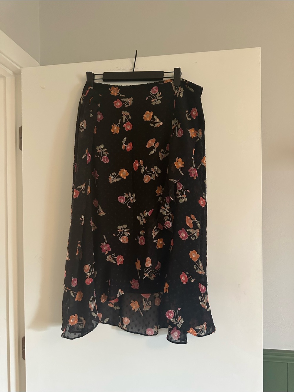 DR2 Black Midi Skirt with Pink and Orange Floral Print